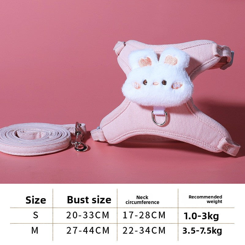 Corduroy cat and small dog harness with pink rabbit design, product image 17