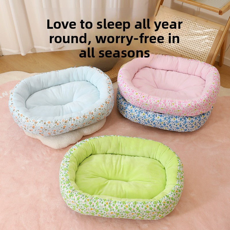 Pink floral soft pet bed for small dogs and cats, photo 2