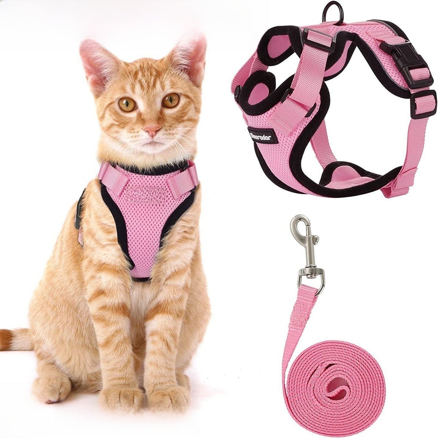 Escape resistant cat vest harness and lead in sky blue