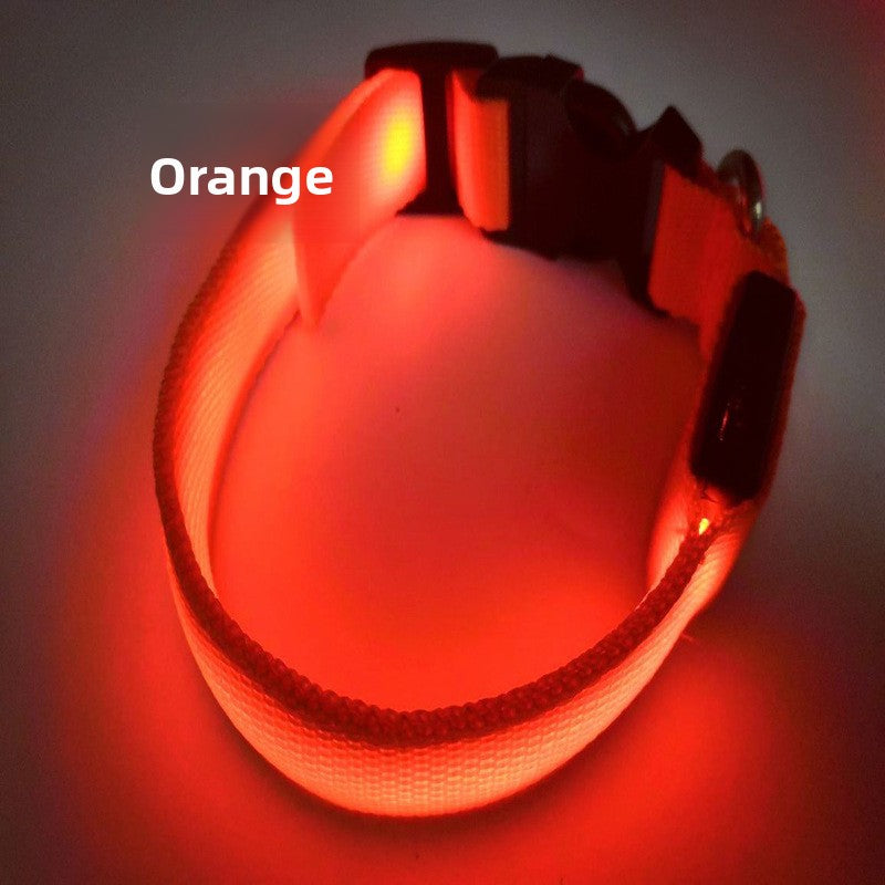 LED nylon pet collar with double-sided glow in Yellow, close-up detail