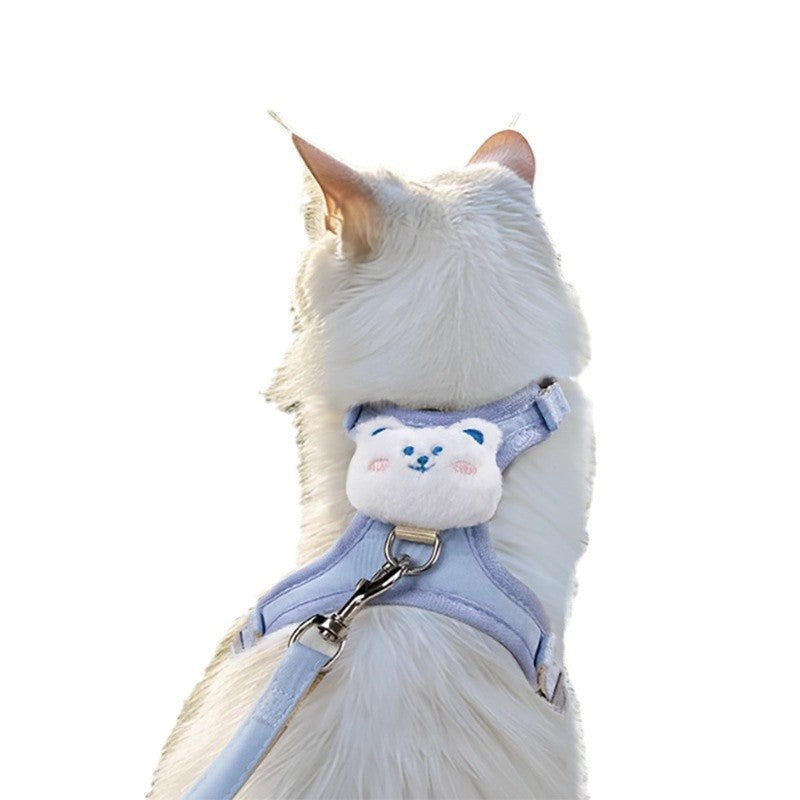 Adjustable blue cat harness and lead set with breakaway buckle