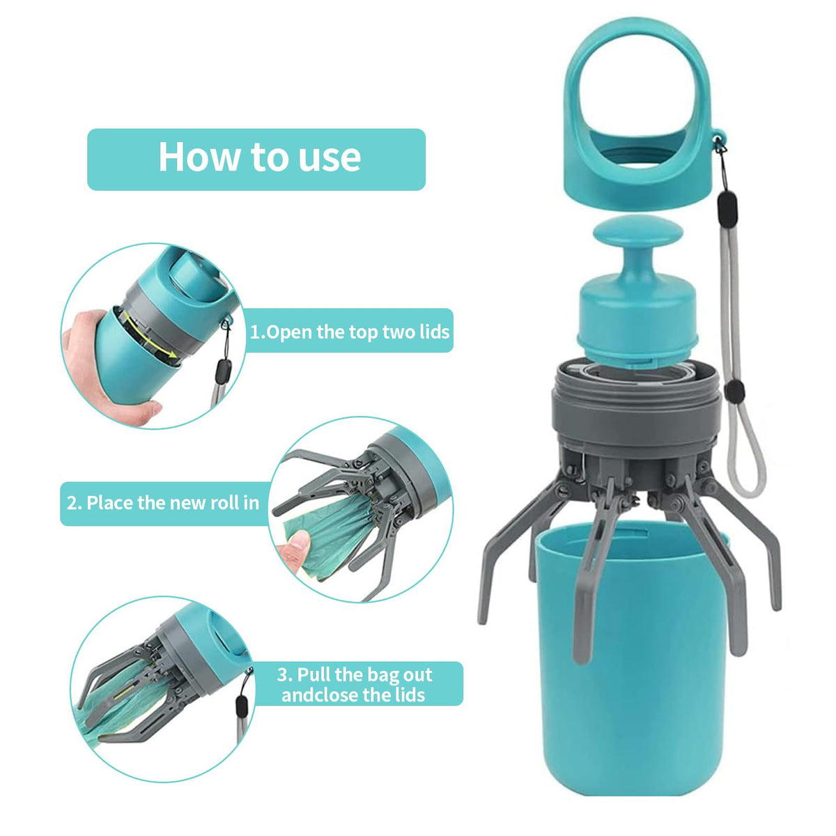 Six-Claw Pet Waste Picker, Detachable and Portable
