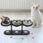 Wooden raised dog feeder with three bowls, alternative angle view