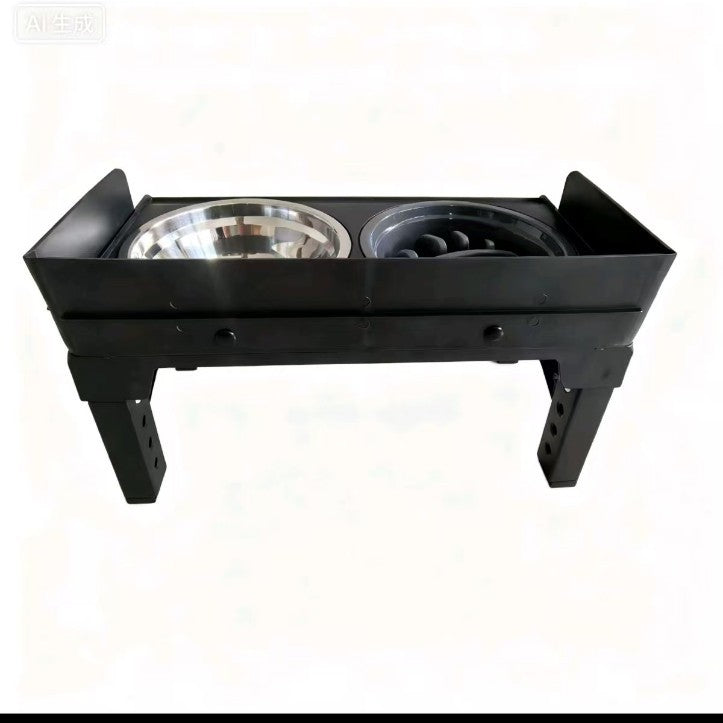 Adjustable Splash-Proof Pet Feeder with Slow Feed Insert and Stainless Steel Bowls