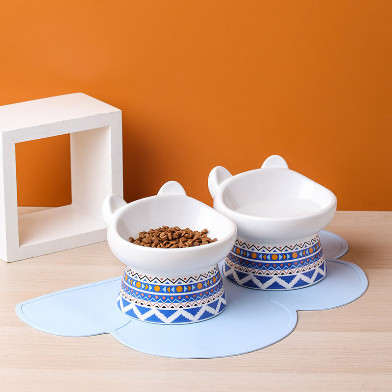 Ceramic Pet Bowl with Anti-Spill Design and Silicone Pad