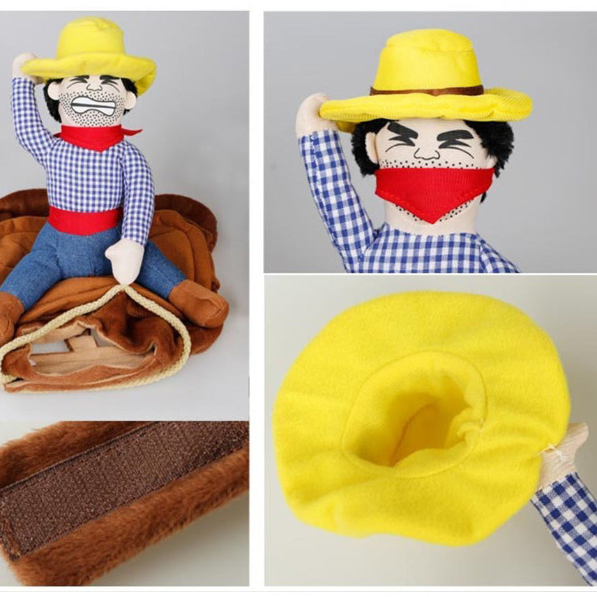Horse rider costume for dogs with adjustable straps, close-up detail