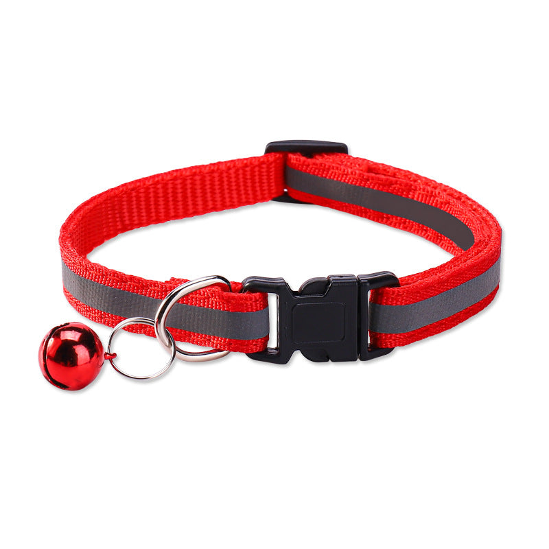 Lightweight reflective cat collars laid out in fourteen bright colours