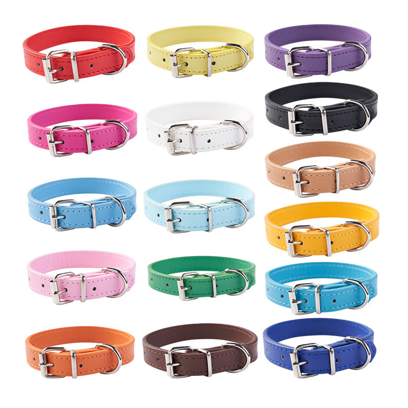 Waterproof embossed PU leather pet collar in Sky Blue, side view