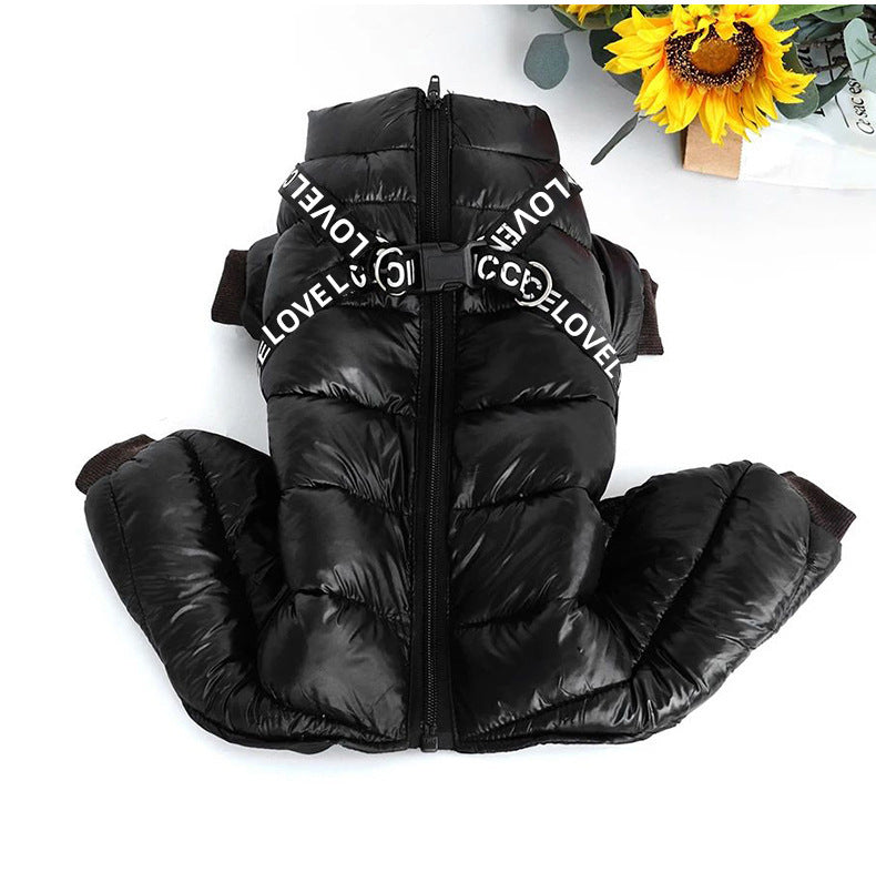 Fleece lined four-leg padded dog coat in Yellow, side view