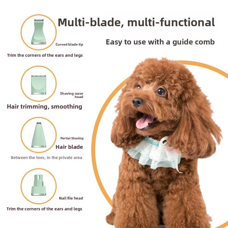 4-in-1 Pet Grooming Clipper Kit with Paw, Face and Nail Heads