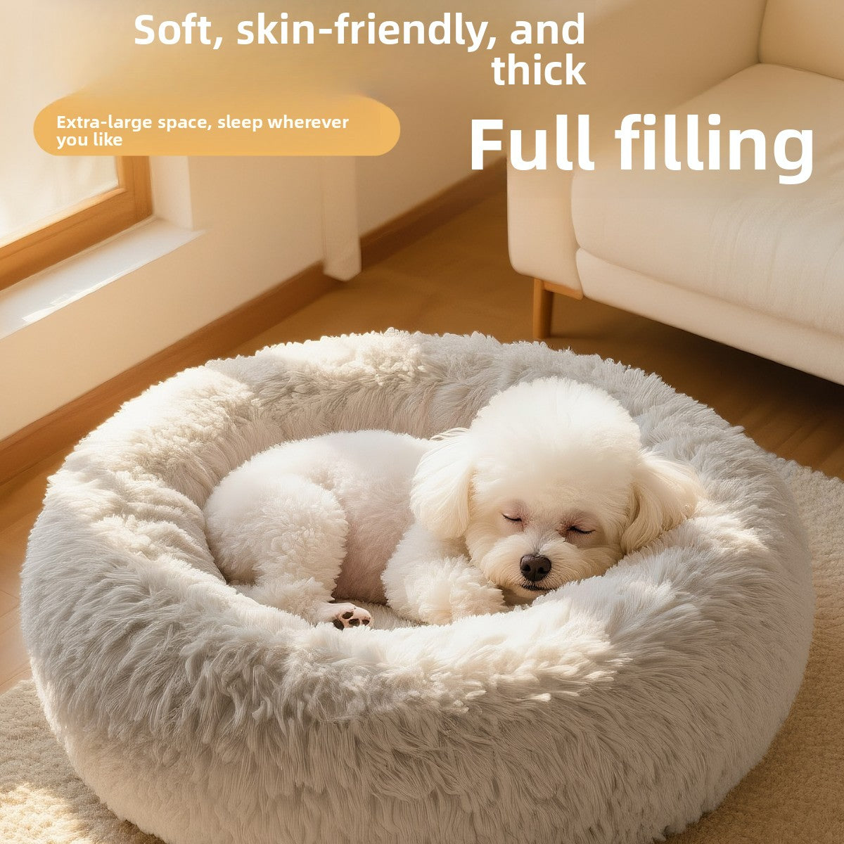 Long plush enclosed pet bed for cats and small dogs, view 4