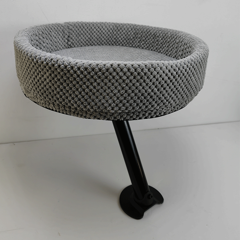 Light grey floating desktop cat bed on black wooden stand, photo 6