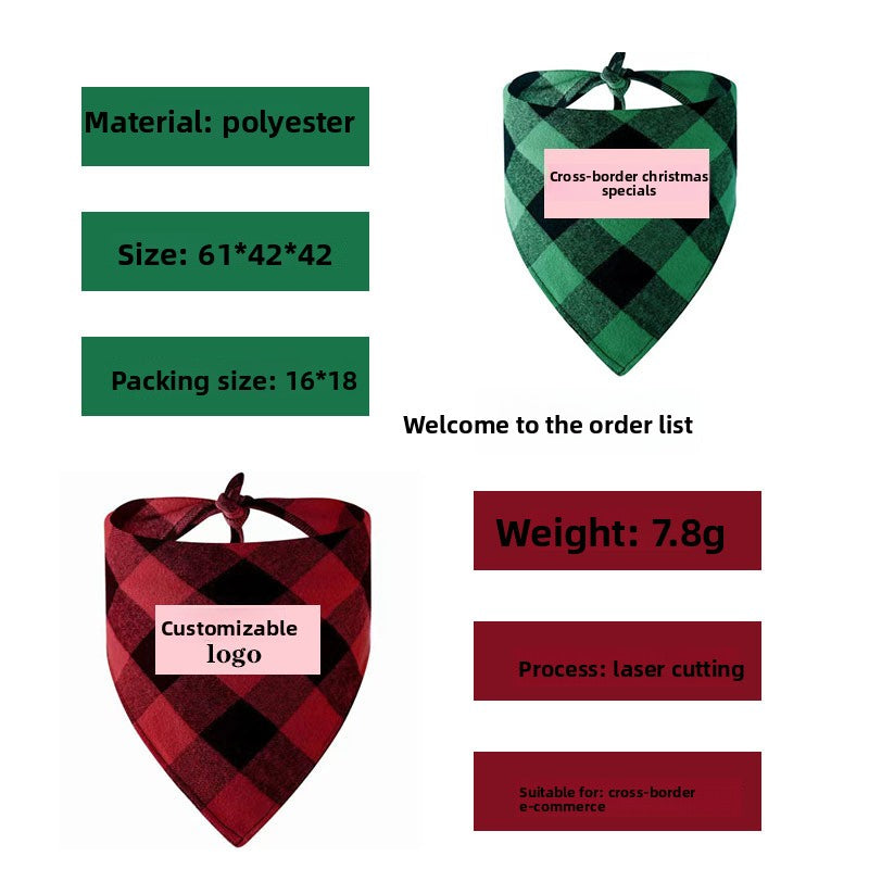 Christmas printed pet bandana for dogs and cats in Green Snowman, close-up detail