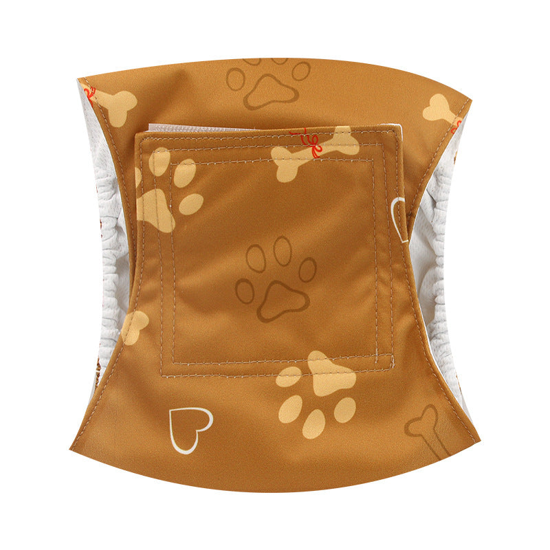Washable male dog nappy with absorbent pad pocket in Assorted, in a home setting