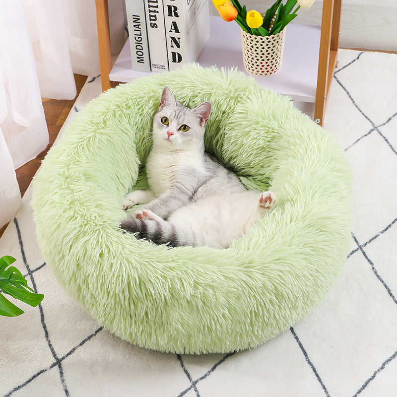 Round long plush pet nest for cats and dogs, view 2