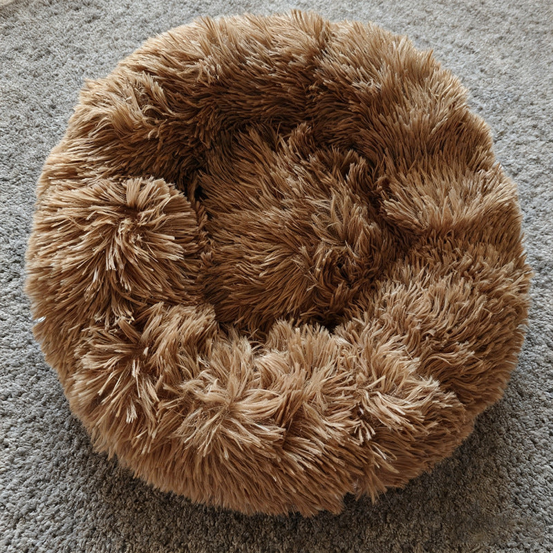 Soft round plush winter pet bed for cats, photo 37 of 47