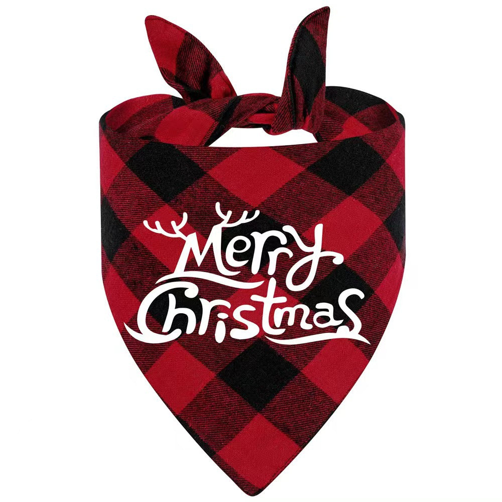 Christmas printed pet bandana for dogs and cats, in use with a pet