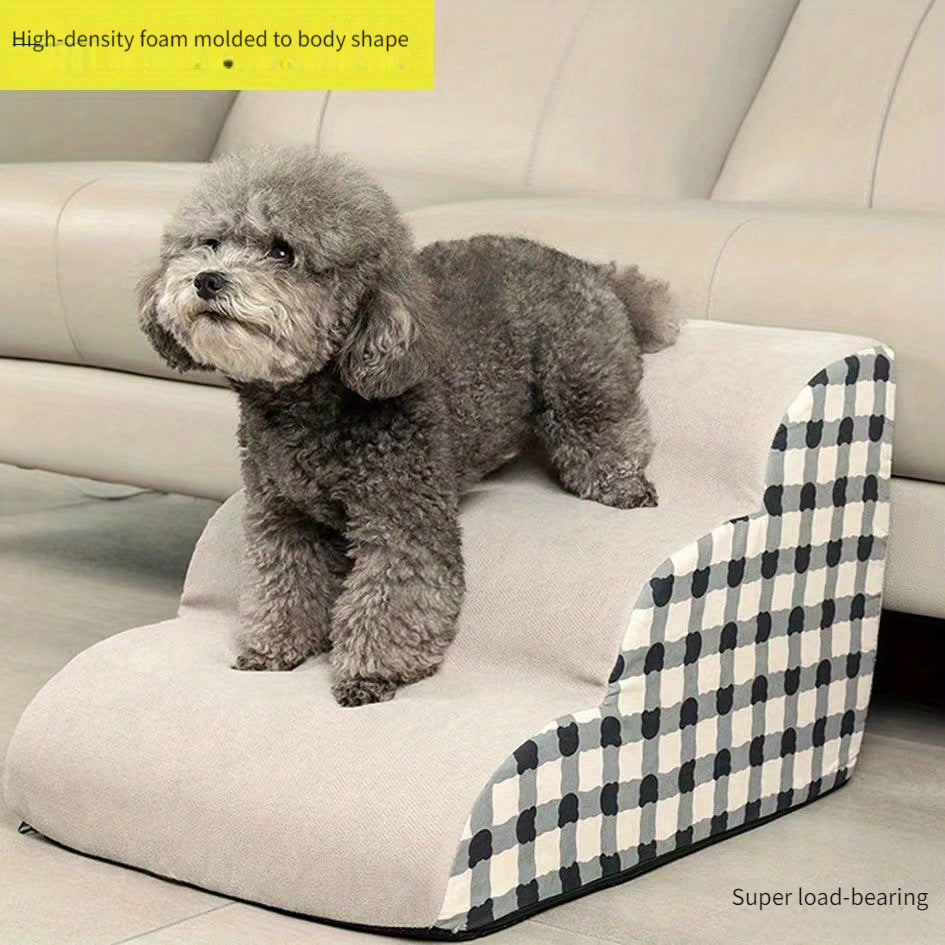 Bedside foam pet stairs with plaid cover, photo 10 of 11