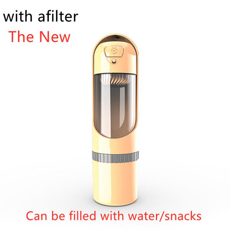 Portable Dog Water Bottle, 300ml Travel Bottle with Built-In Bowl and Filter Options
