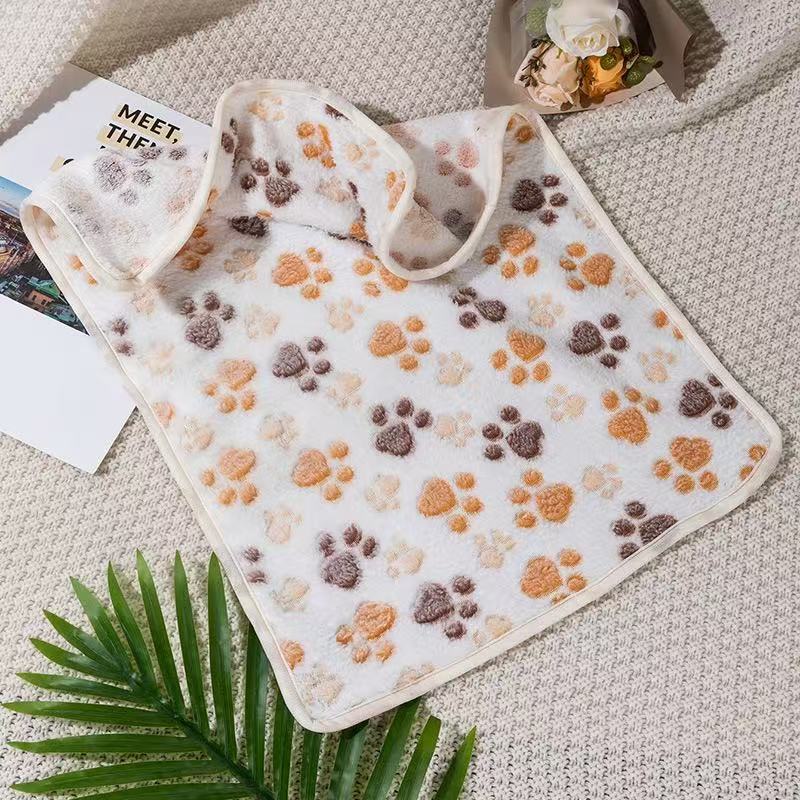 Soft warm fleece blanket for small pets in Brown Multi Paw, close-up detail view