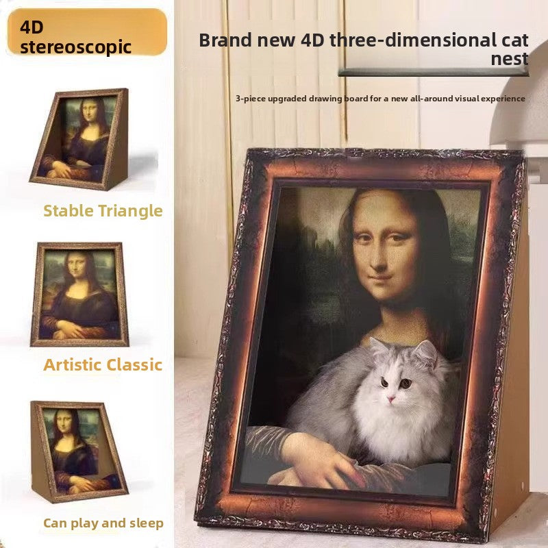 Art frame cardboard cat scratcher house and nest, photo 2 of 8