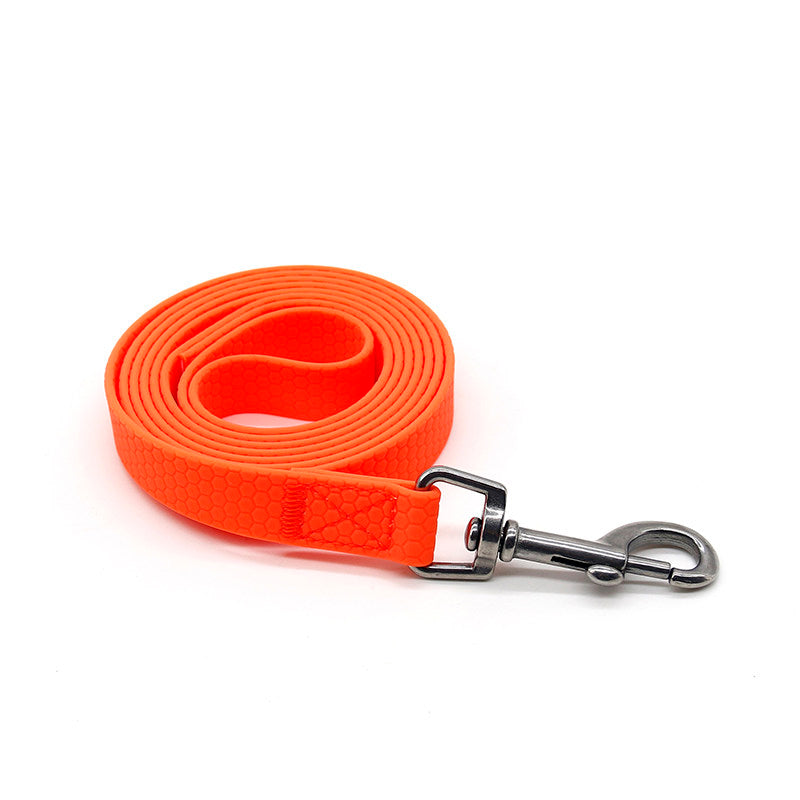 Long line dog leads with reflective stitching in bright colours