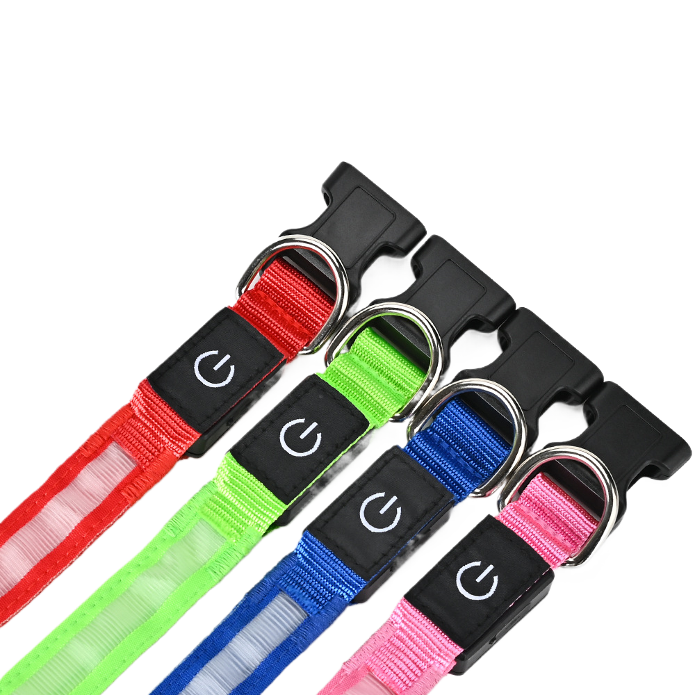 Rechargeable glowing nylon pet collar lit up at night, product image 5
