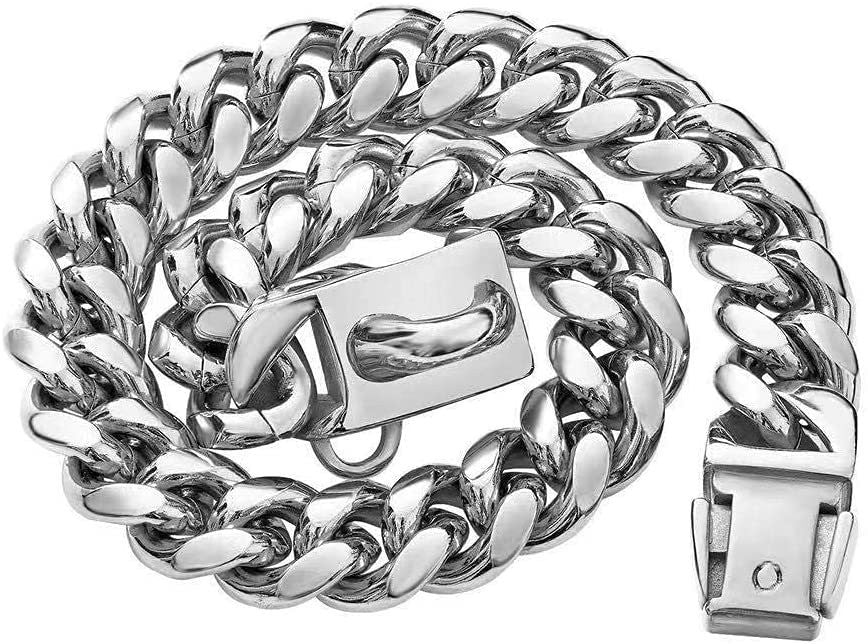 Heavy Cuban chain stainless steel dog collar, available from Pet Royale UK