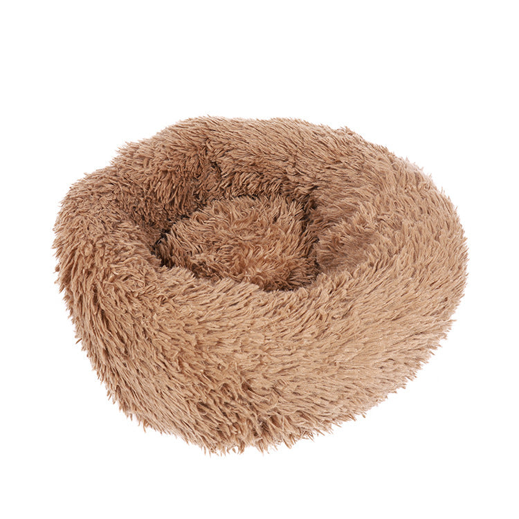 Round velvet cat bed mat for winter in Khaki, size 60cm