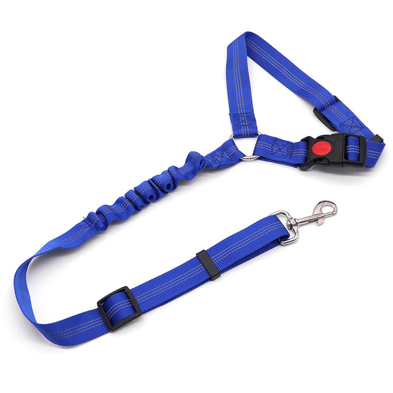 Elastic dog car seat belt lead in red with metal clip