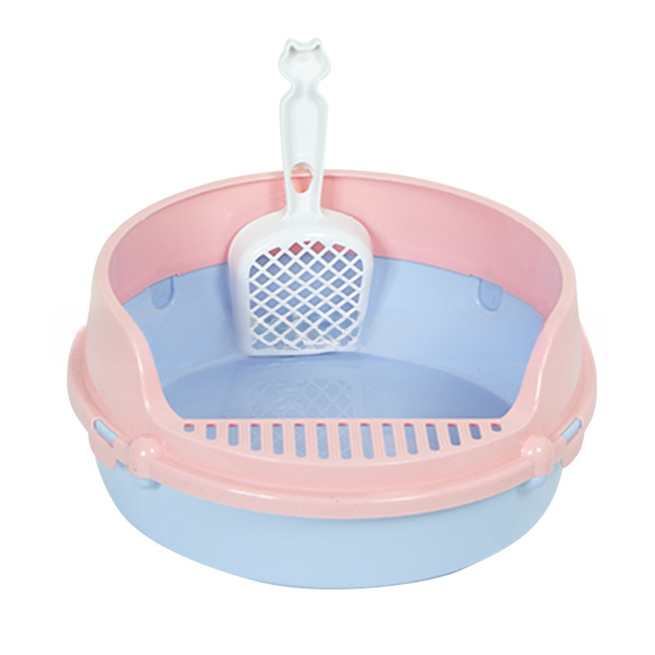 Round Semi-Enclosed Cat Litter Box with Shovel, Scratch Resistant