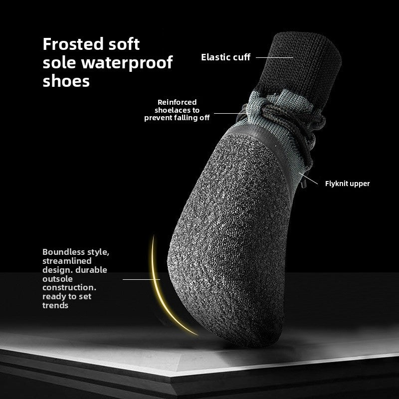 Waterproof anti-slip dog shoes with adjustable straps in Black, close-up detail