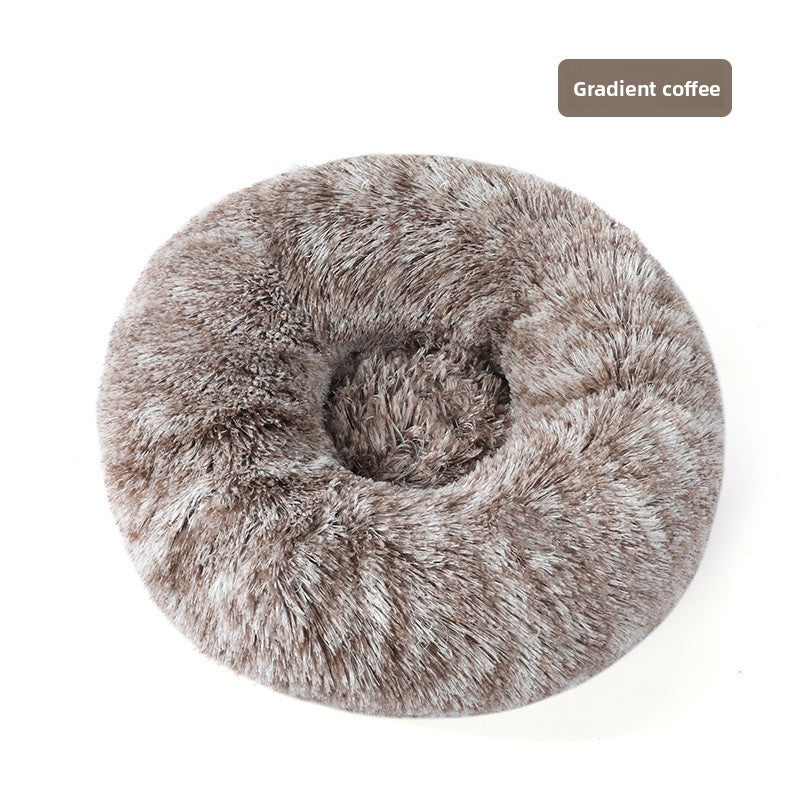 Plush round padded dog and cat bed in Gradient Coffee