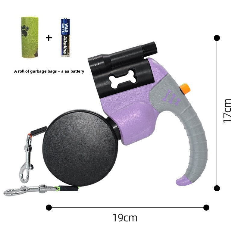 Blue retractable dog lead handle with waste bag roll attached