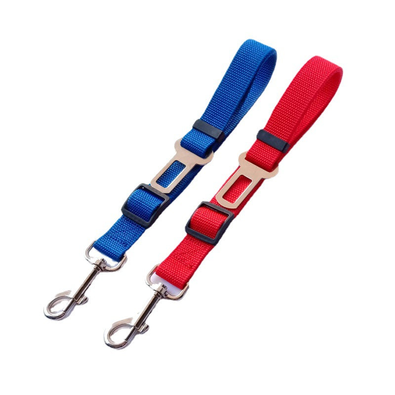 Pet car seat belt safety lead in blue with metal clip
