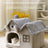 Grey enclosed pet house with double gable roof, view 4