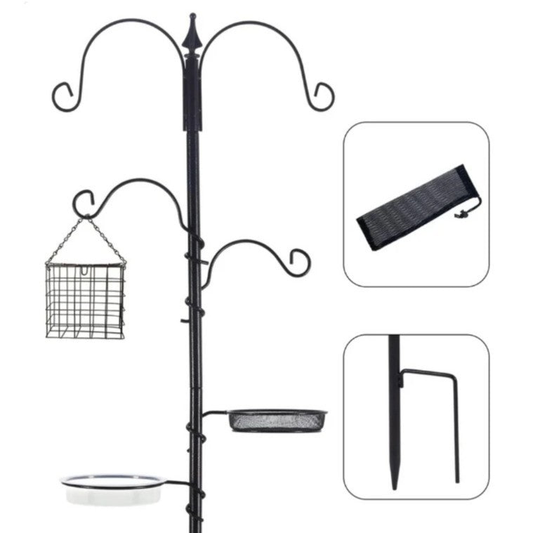 Black wrought iron bird feeder stand accessories for gardens, view 1