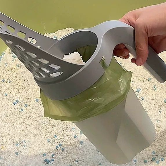 One-Piece Cat Litter Scoop with Hands-Free Storage Compartment