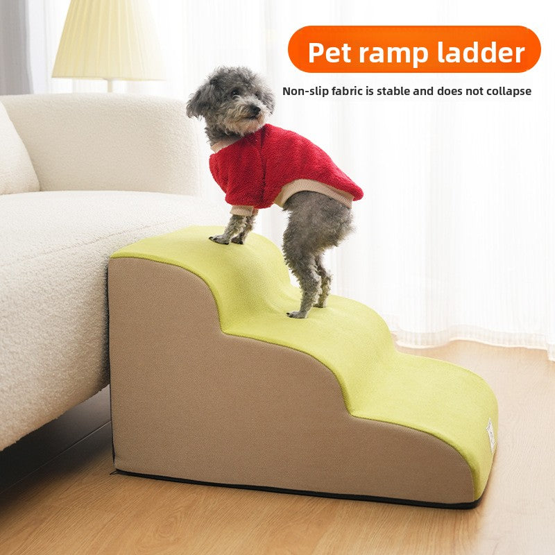Washable anti-slip foam pet stairs in khaki fabric