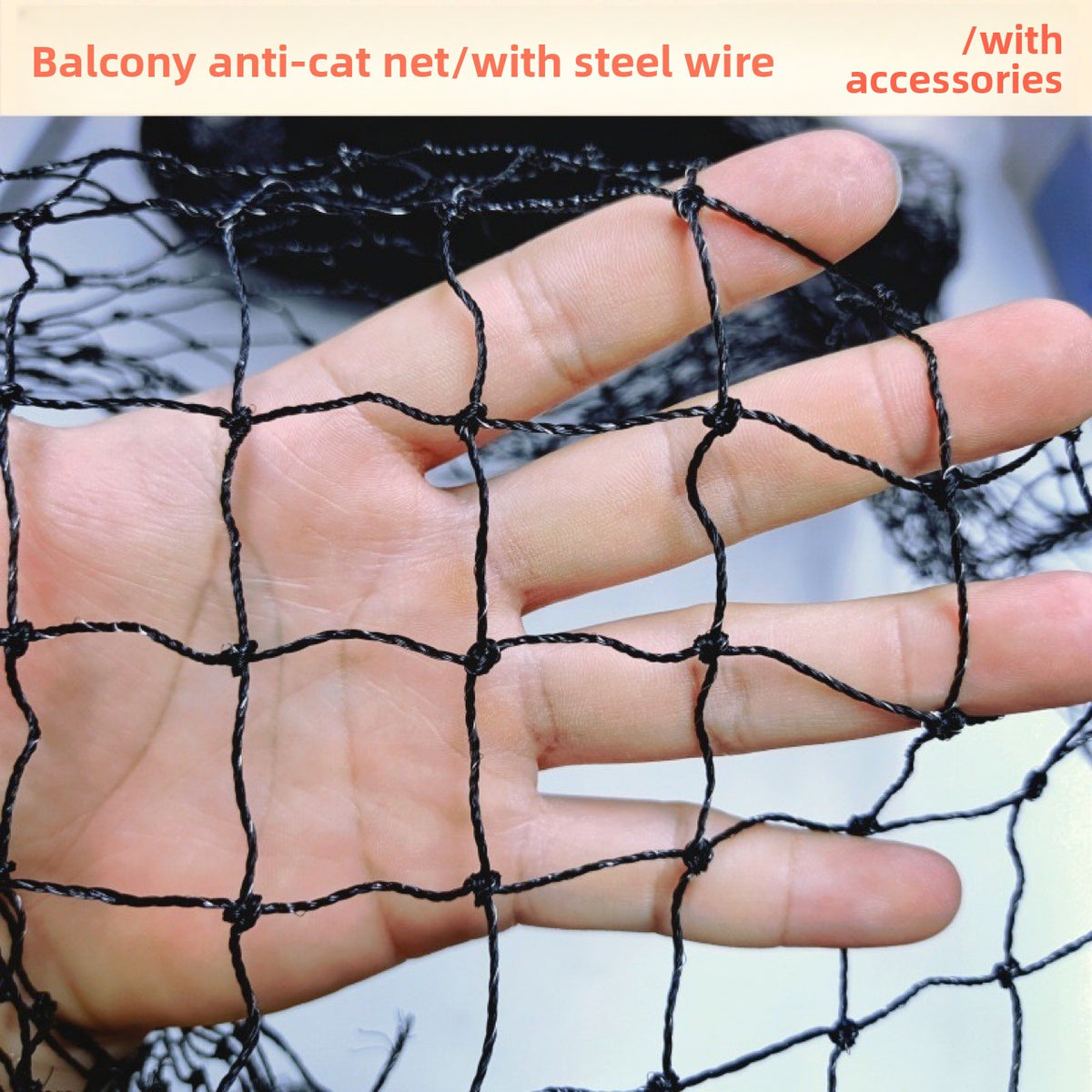 Steel wire reinforced balcony safety net for cats