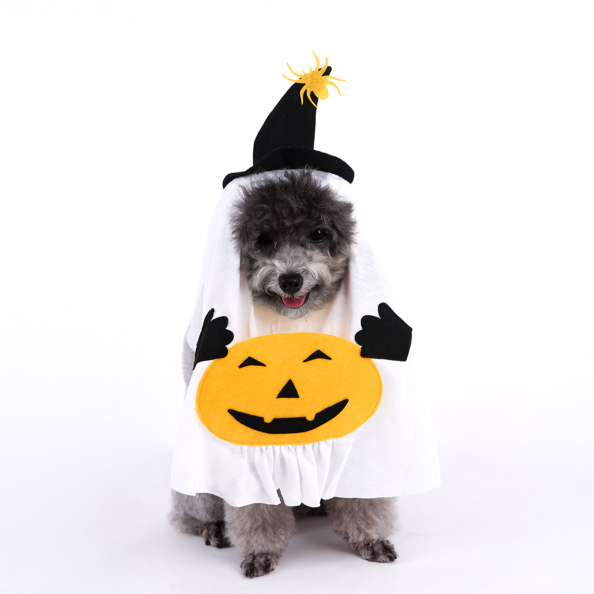 Soft polyester pumpkin ghost Halloween costume for small dogs