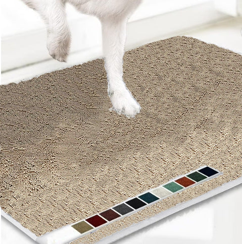 Absorbent chenille pet mat with non-slip base in grey, photo 18