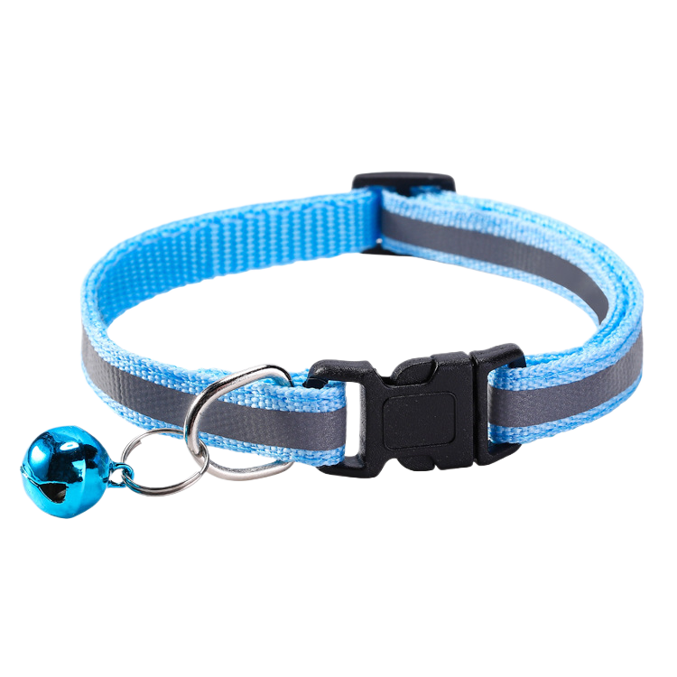 Lightweight reflective cat collars laid out in fourteen bright colours