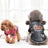 Fleece lined aviator dog jacket with leather-look shell in Red, close-up detail