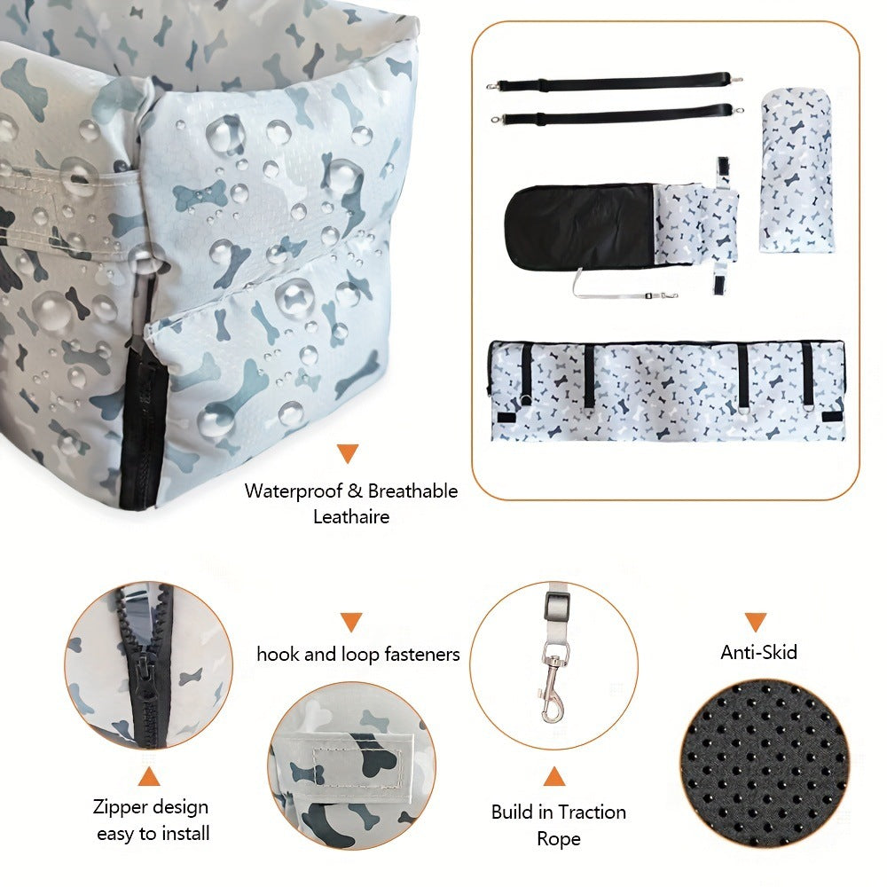 Small dog car safety seat with carry strap, photo from another angle