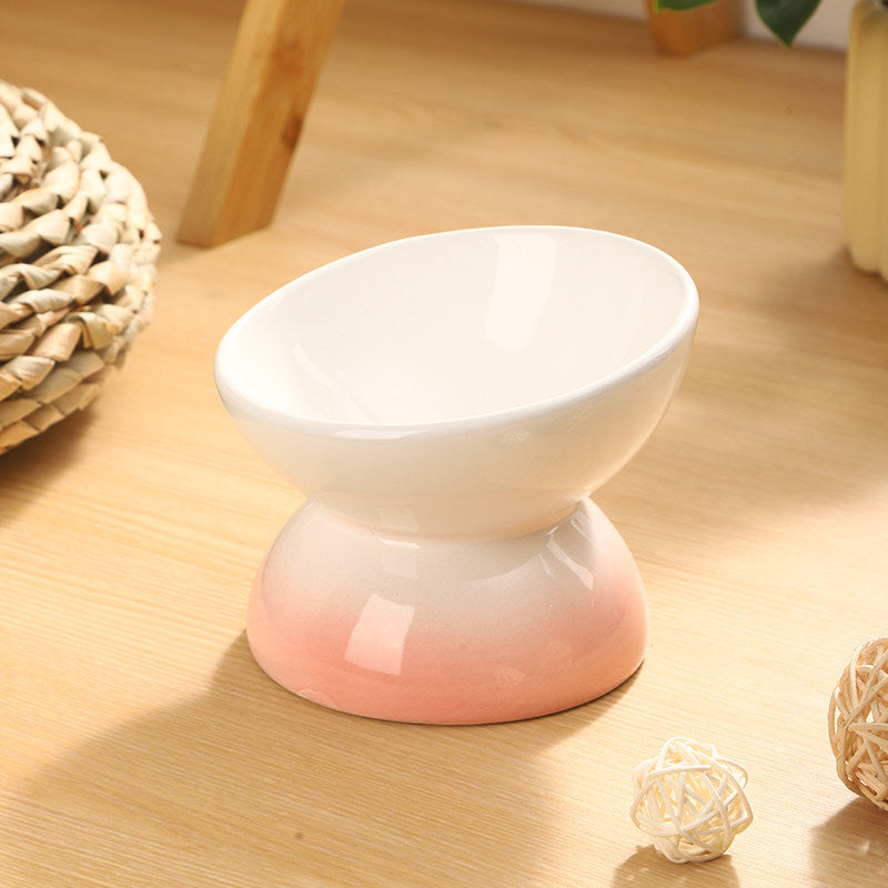 Ceramic Raised Pet Bowl with Gradient Finish for Cats and Small Dogs, Food or Water