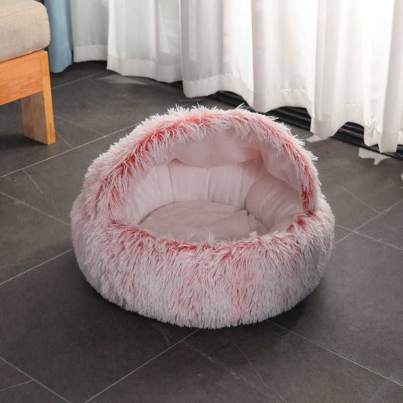 Crystal plush shell cat bed, soft semi enclosed nest, view 11