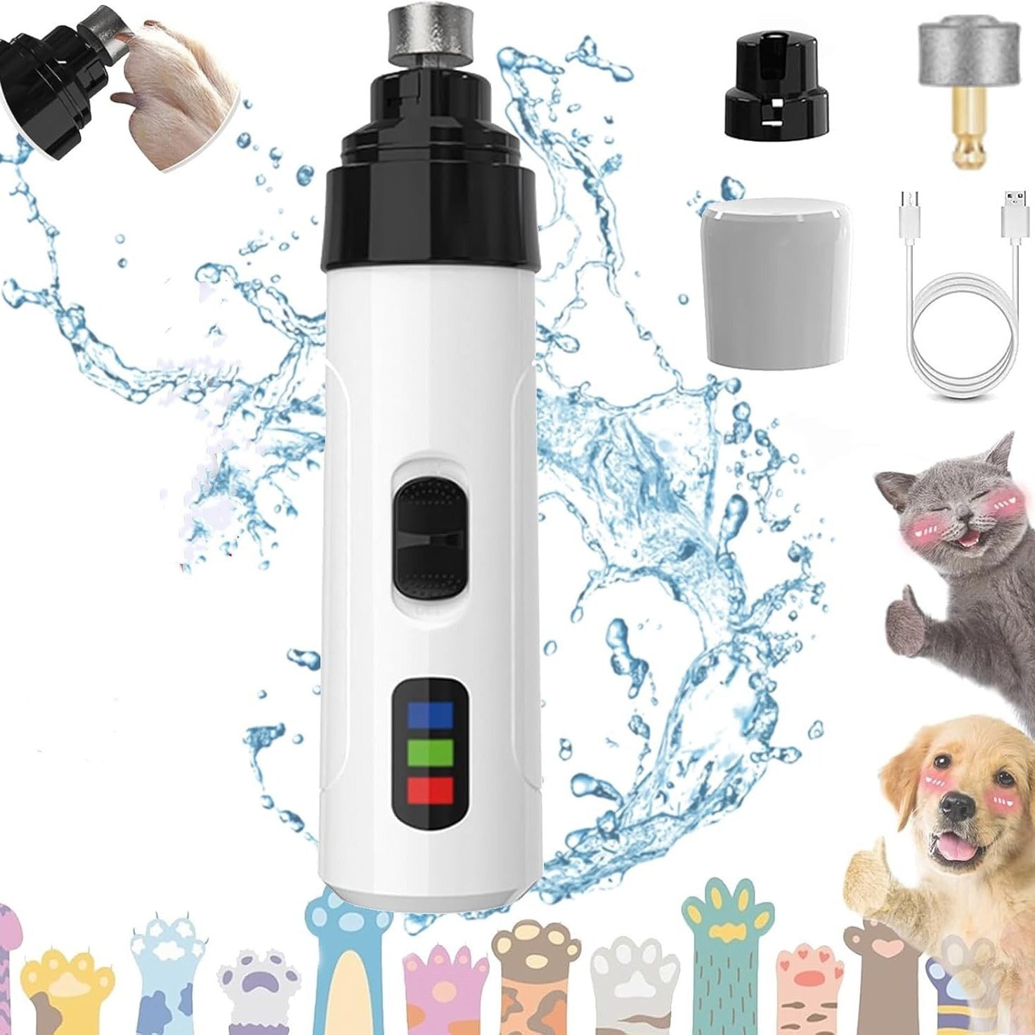 Pet Nail Grinder with LED Light and 3 Grit Sanding Bands, USB