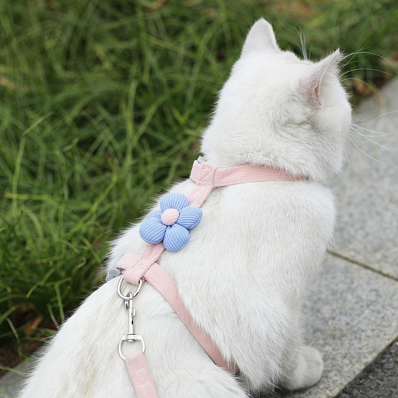 Flower print H-harness and lead for dogs and cats, available from Pet Royale UK
