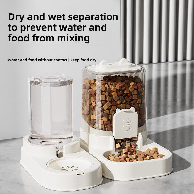 Split-Type Pet Feeder and Waterer with Cat Ear Water Dispenser and Dry-Wet Separation
